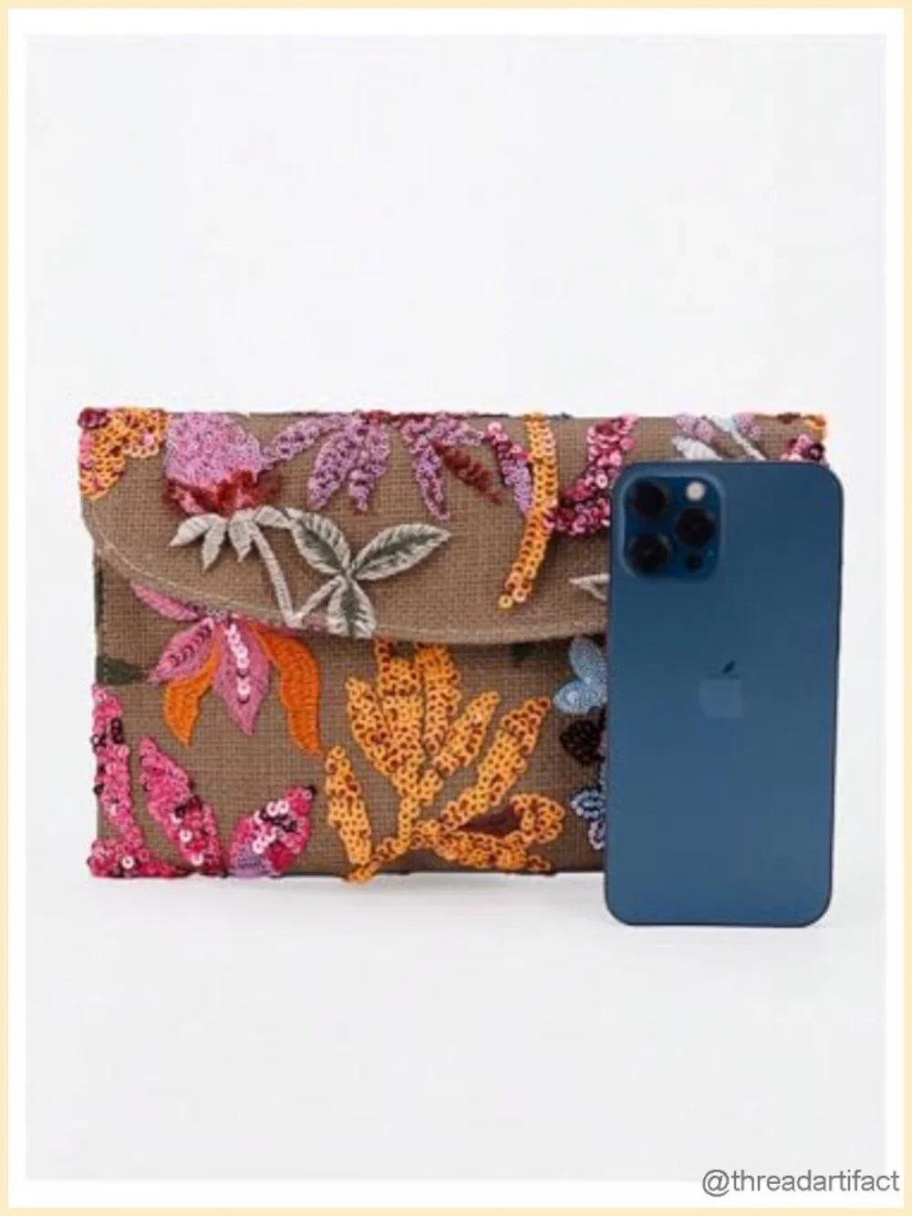 Sequin Floral Beaded Clutch Evening Bag - Embroidered Envelope Purse